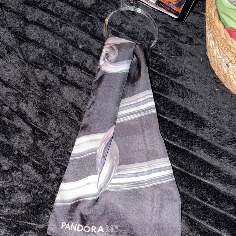 Pandora ME Black and Silver Scarf with Decorative Clear Ring Accent